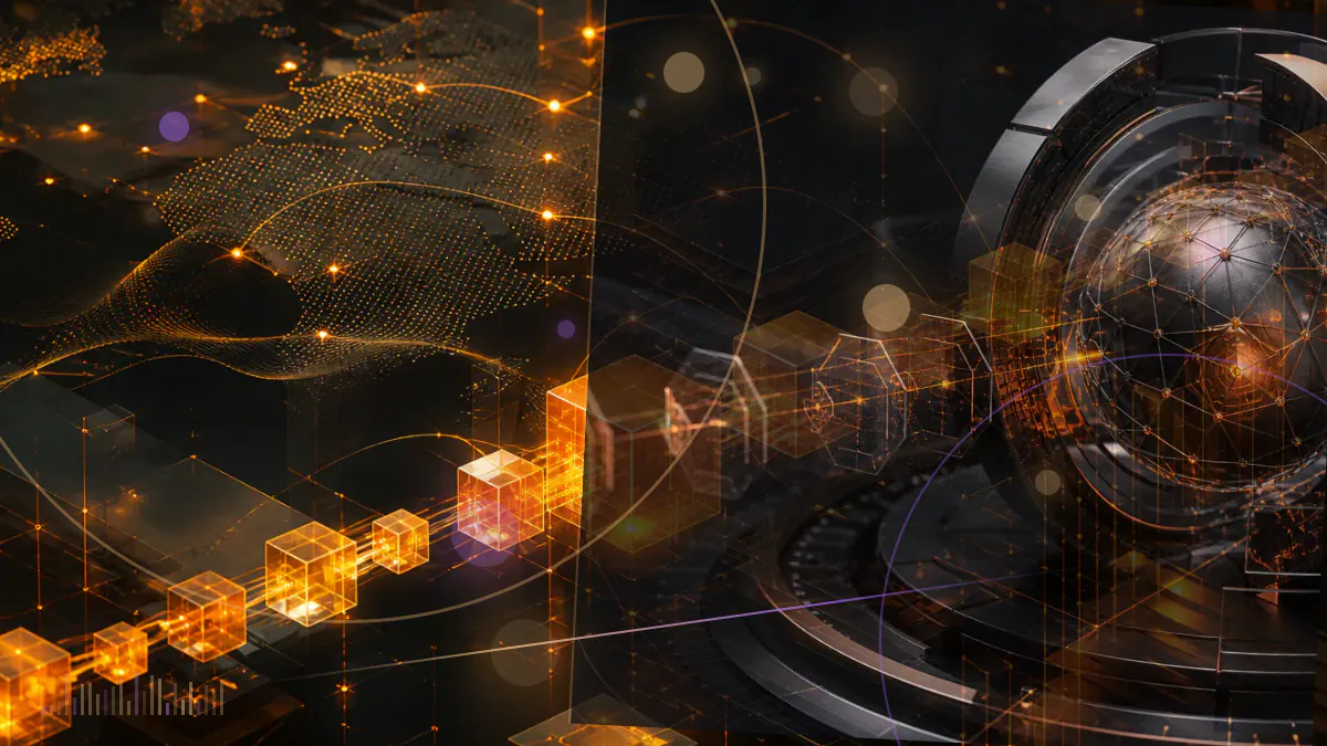 Conceptual illustration of a Senate voting chamber confronting a digital tax ledger connected to a decentralized-finance interface
