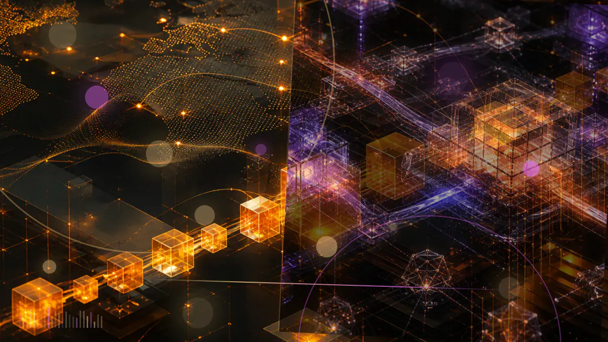 Conceptual illustration of a US Capitol dome connected to a transparent Bitcoin transaction network and a cybersecurity lock