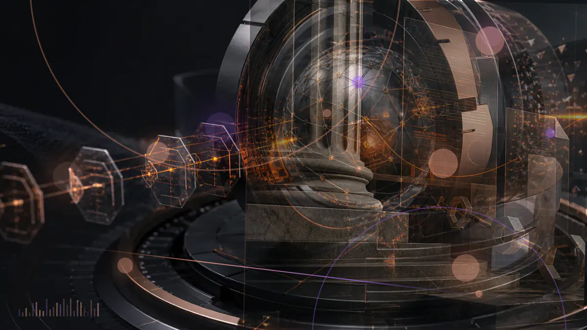 Conceptual illustration of interconnected central-bank ledgers supporting a public digital currency framework