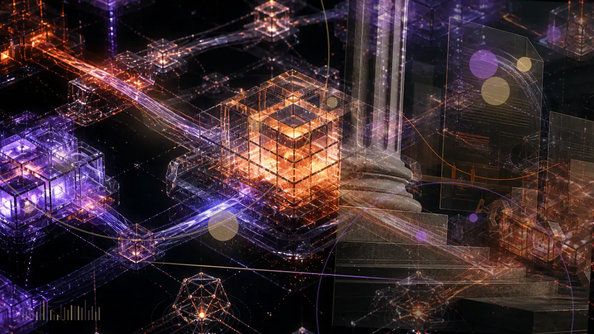 Conceptual illustration of a Shiba Inu token rising through a dense trading grid before sharply retreating from a market peak
