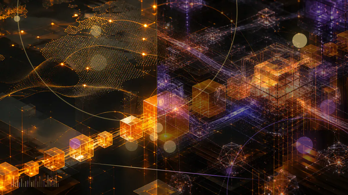 Conceptual illustration of an empty location marker over Singapore beside fractured Terra blockchain symbols and cross-border legal documents