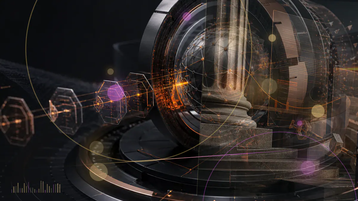 Conceptual illustration of a regulated bank interface connecting cash accounts with bitcoin, ether and other digital assets