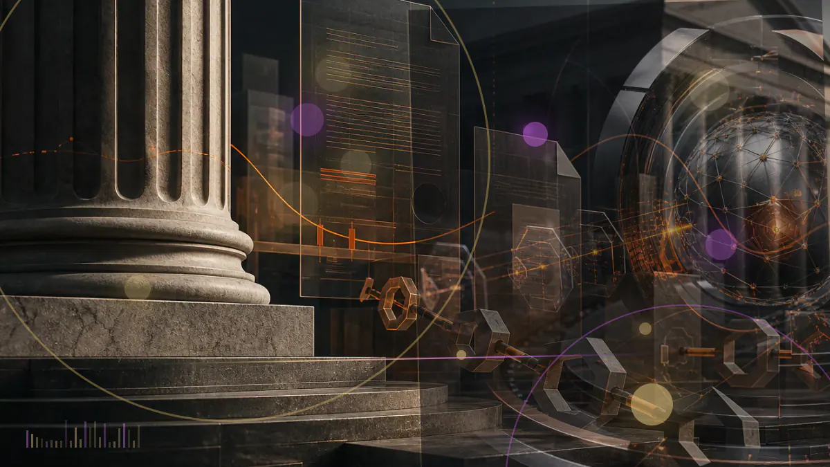 Conceptual illustration of a South Korean cryptocurrency exchange ledger undergoing regulatory inspection after an erroneous bitcoin credit