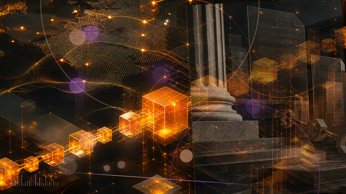 Conceptual institutional market chart connecting Bitcoin and Ethereum symbols through three benchmark index lines