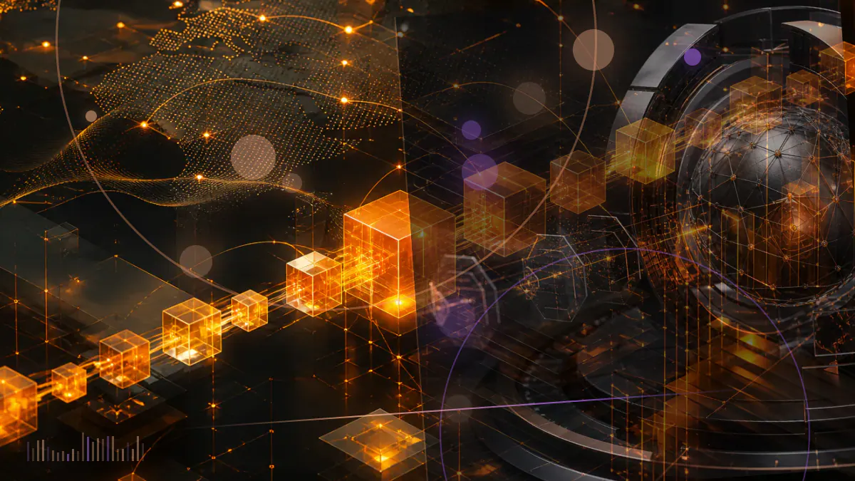 Conceptual illustration of an open-source financial network connecting Bitcoin with Square’s developer platform