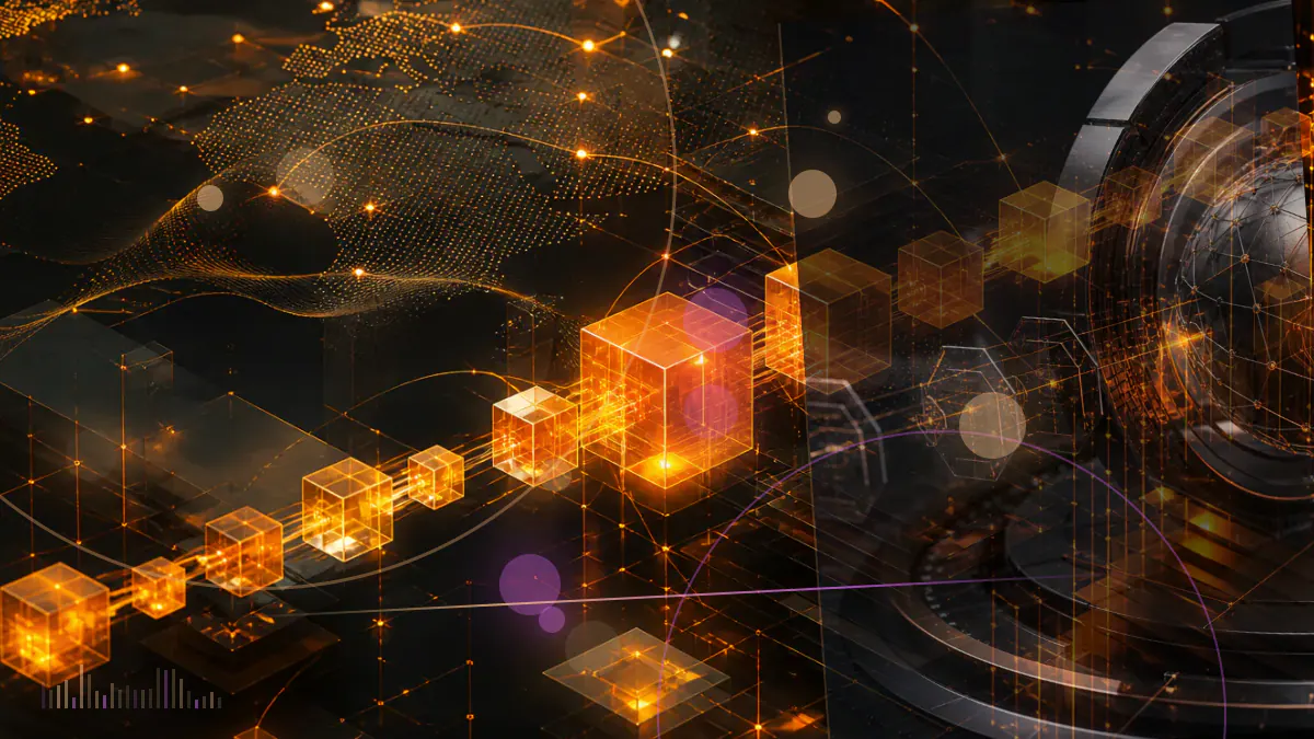 Conceptual illustration of a mobile payments interface connected to orange bitcoin nodes and a financial ledger showing revenue and costs