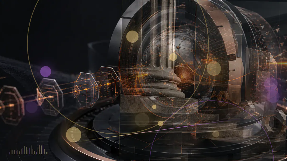 Conceptual illustration of a Nasdaq market display connected to an ENA token treasury and stablecoin infrastructure network