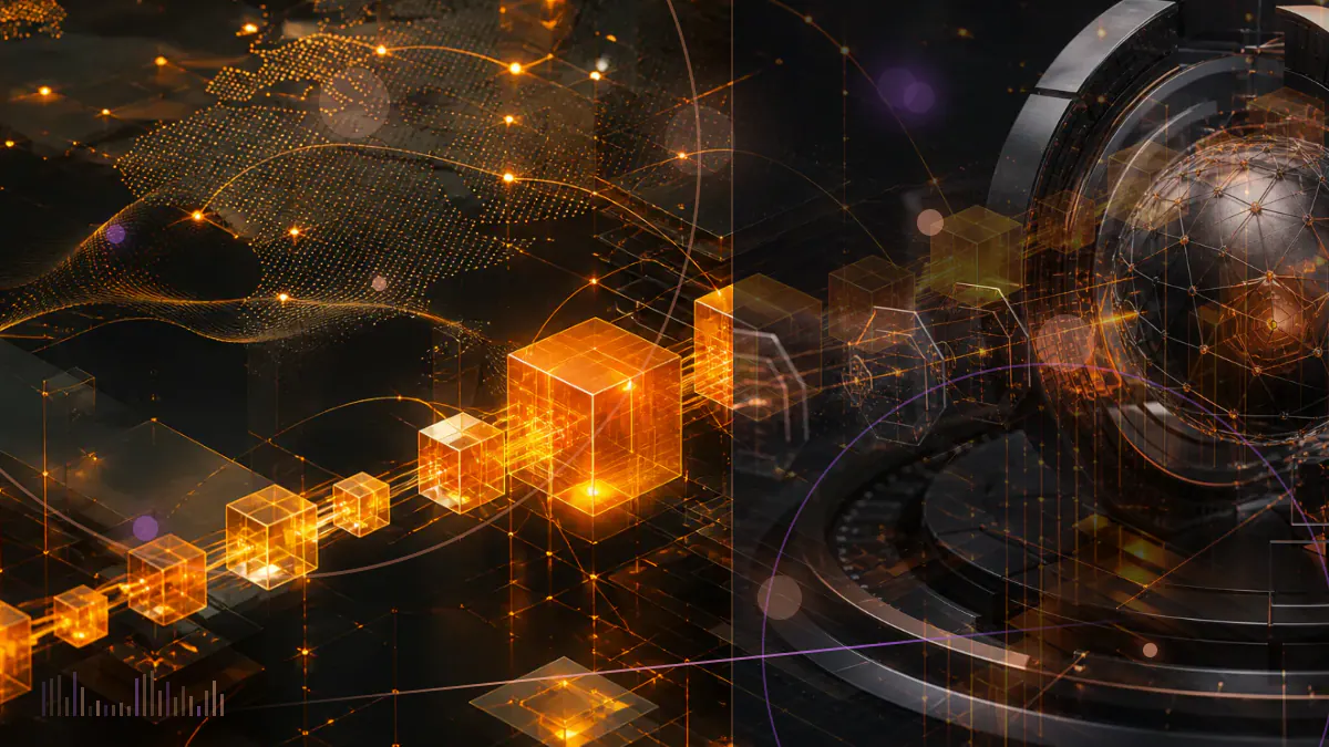 Conceptual illustration of broken euro- and dollar-stablecoin links surrounding a compromised digital minting key