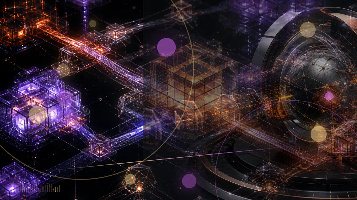 Conceptual illustration of cash and securities moving between institutional custodians through a permissioned blockchain settlement network