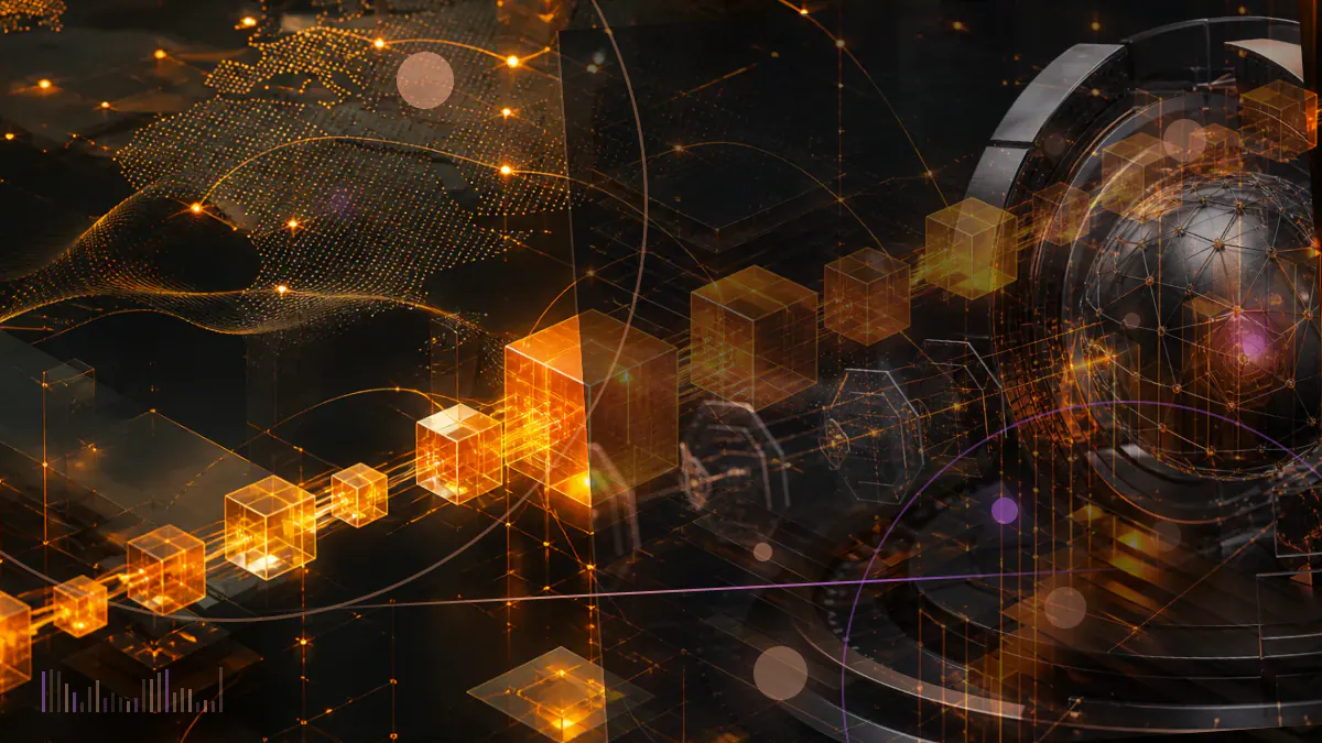 Conceptual illustration of the Steem and TRON blockchain networks connecting around a social-media platform while separate governance nodes remain visible