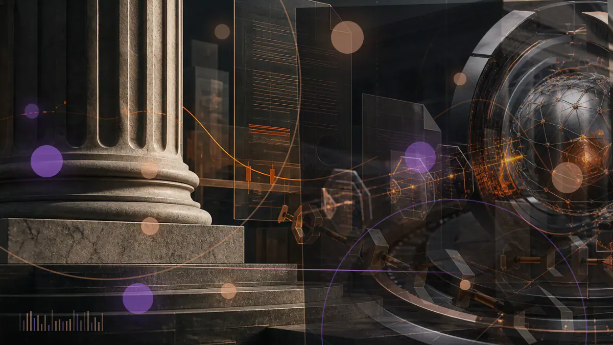Conceptual illustration of capital-market proceeds flowing through a corporate treasury ledger into Bitcoin