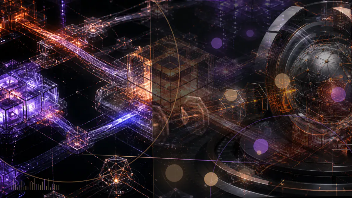 Conceptual illustration of MSTR shares flowing through a corporate treasury ledger into bitcoin