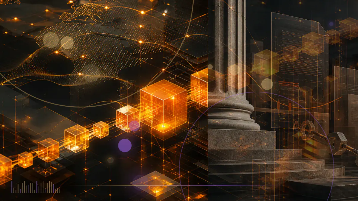 Conceptual illustration of common and preferred securities flowing through a corporate treasury ledger into bitcoin