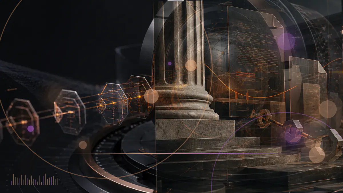 Conceptual illustration of common and preferred stock certificates flowing into a corporate bitcoin treasury