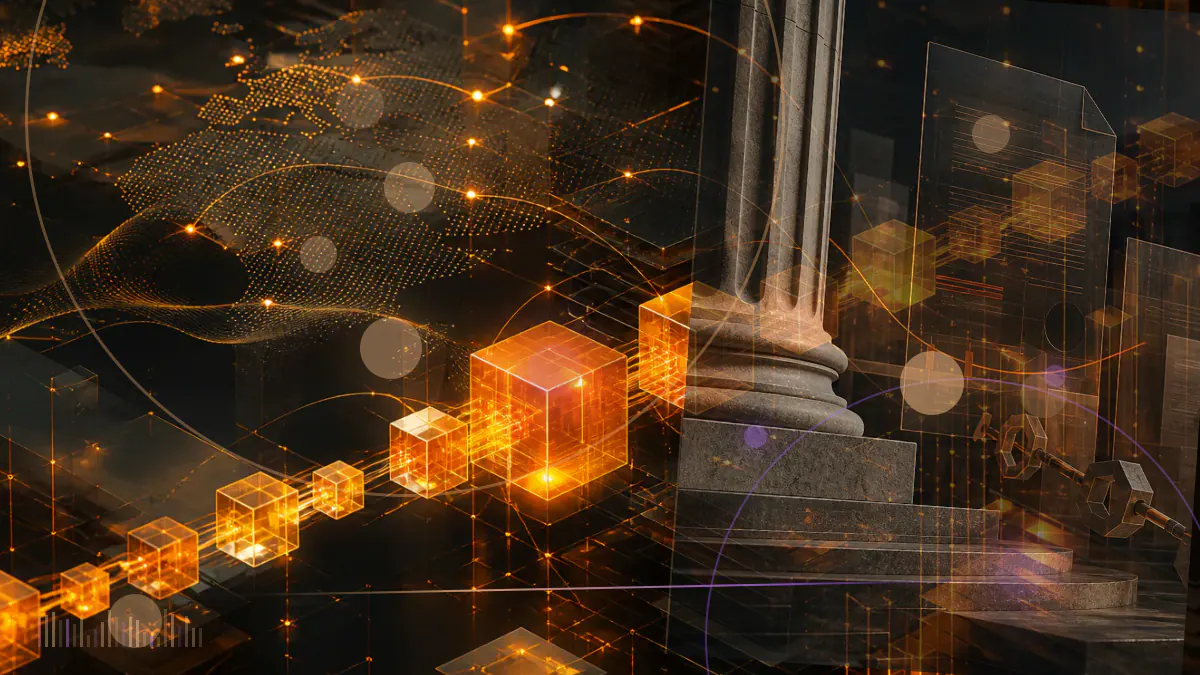 Conceptual illustration of a corporate treasury ledger connecting bitcoin reserves, dollar liquidity and securities obligations