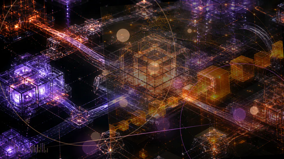 Conceptual illustration of bitcoin tokens connected to layered corporate preferred-stock certificates and capital-market structures