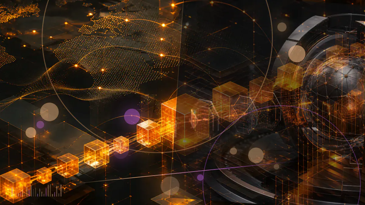 Conceptual global banking network linking conventional financial infrastructure with multiple tokenized-asset ledgers