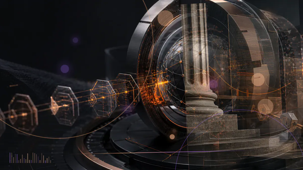 Conceptual illustration of a Swiss legal framework connecting tokenized rights, digital custody and blockchain trading infrastructure