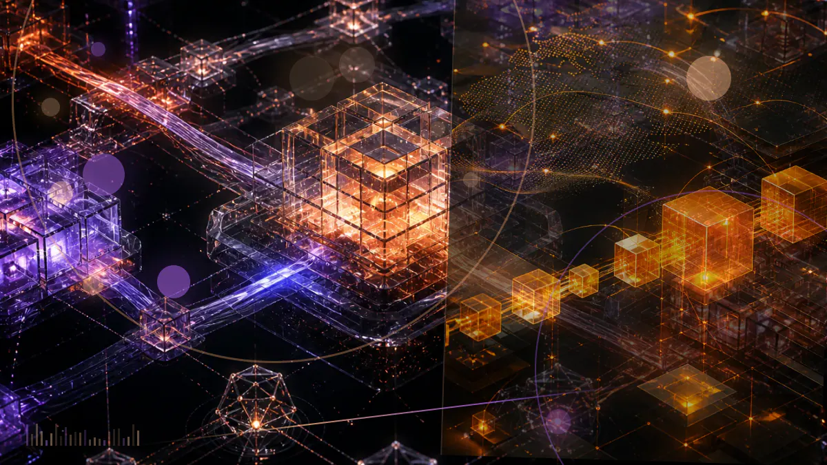 Conceptual illustration of a fractured bridge connecting a UTXO ledger to an EVM-compatible blockchain as duplicated token units emerge