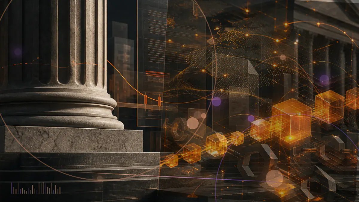 Conceptual illustration of a messaging network separating from a halted Gram token blockchain beneath a federal court record