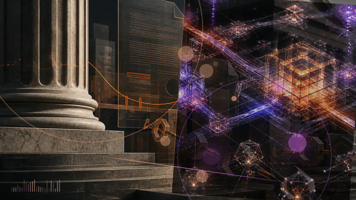 Conceptual illustration of a Terra blockchain token beside a federal court file and settlement document