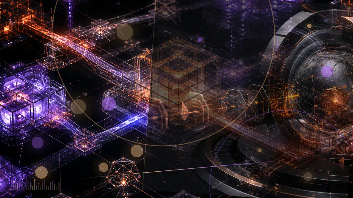 Conceptual illustration of two diverging judicial paths above a blockchain ledger representing conflicting crypto-securities analyses
