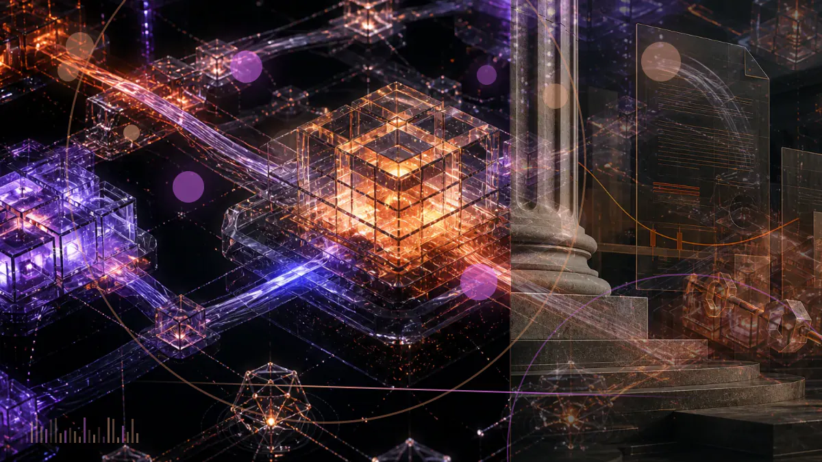 Conceptual illustration of a fractured dollar peg linking TerraUSD and LUNA amid falling cryptocurrency market indicators