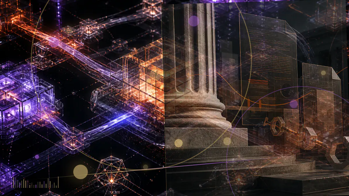 Conceptual illustration of bitcoin reflected through a corporate balance sheet and fair-value accounting ledger