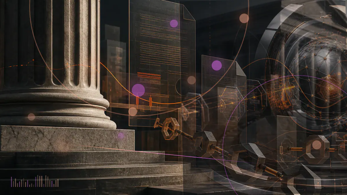 Conceptual illustration of a Georgian lari stablecoin connecting government, banking and blockchain payment rails