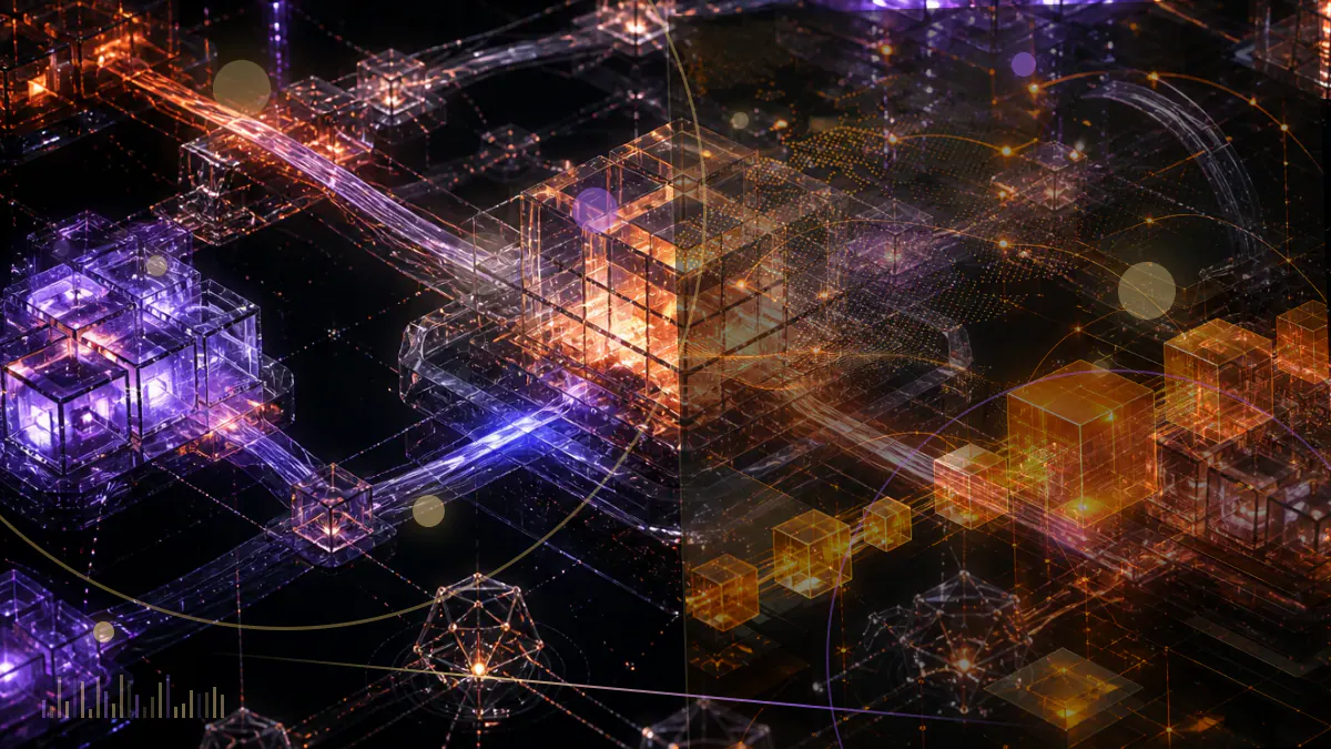 Conceptual illustration of digital-dollar tokens above layered Treasury, gold and bitcoin reserve ledgers