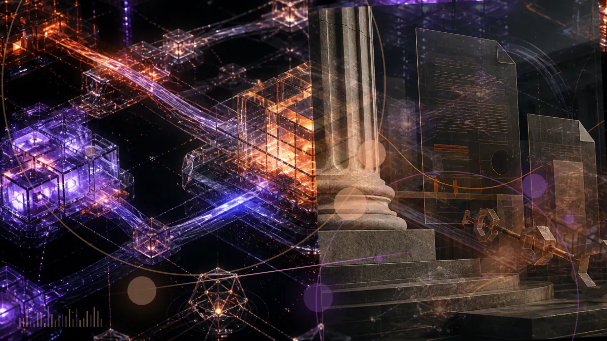 Conceptual illustration of frozen stablecoin units moving through an Ethereum ledger into a secured cross-chain recovery wallet
