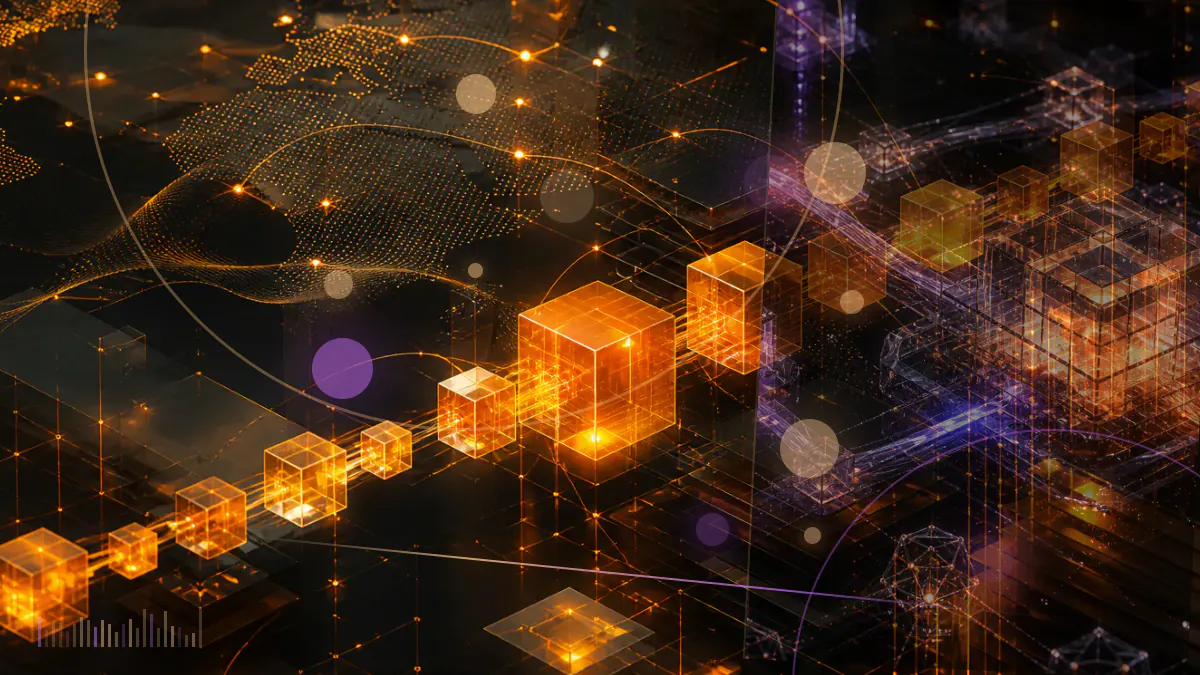 Conceptual illustration of a digital token ledger beside proposed United States legislation and regulatory scales