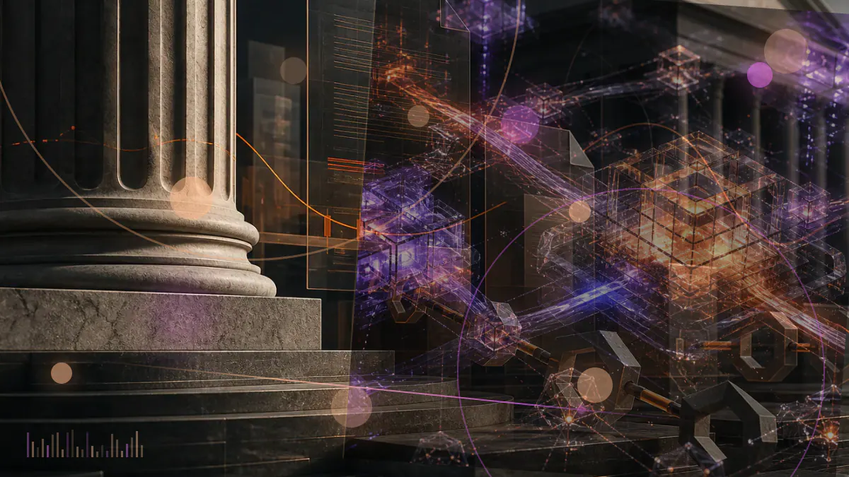 Conceptual illustration of an institutional bitcoin trade moving between an electronic order book and a separately controlled digital-asset vault