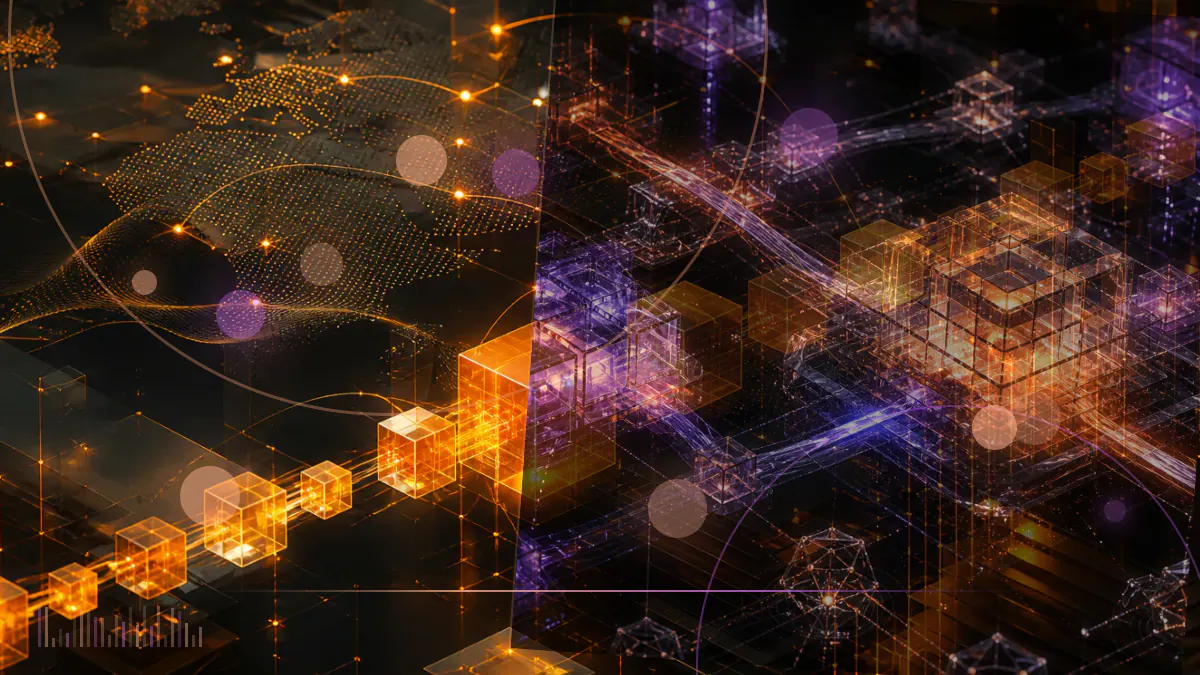 Conceptual illustration of a United States policy document connecting government institutions with digital-asset and blockchain symbols