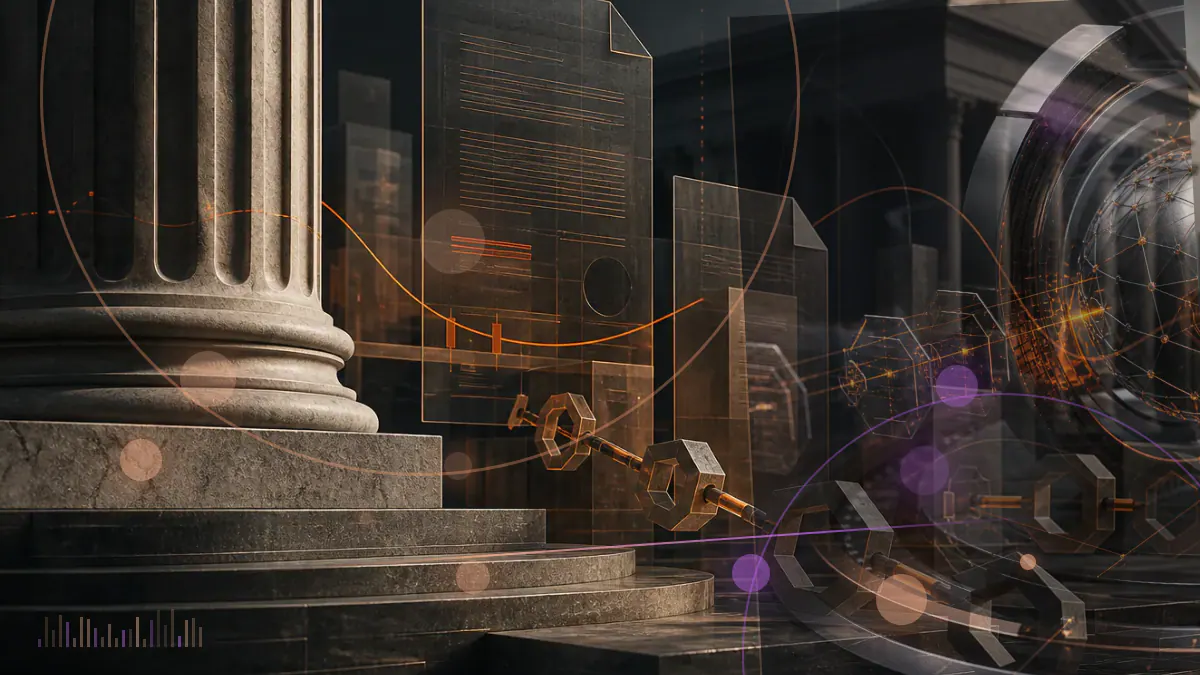 Conceptual illustration of a White House policy council table connected to digital-asset and blockchain symbols