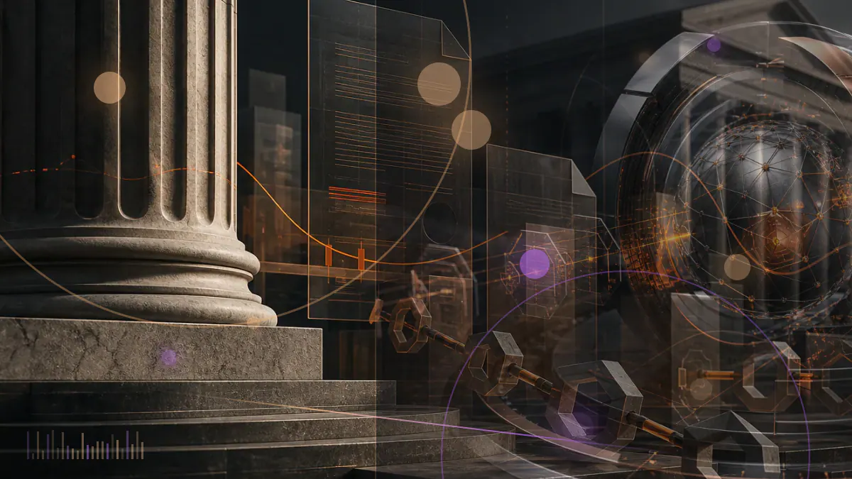Conceptual illustration of a self-custodied Bitcoin wallet beside a crossed-out central bank digital currency symbol and a U.S. campaign podium