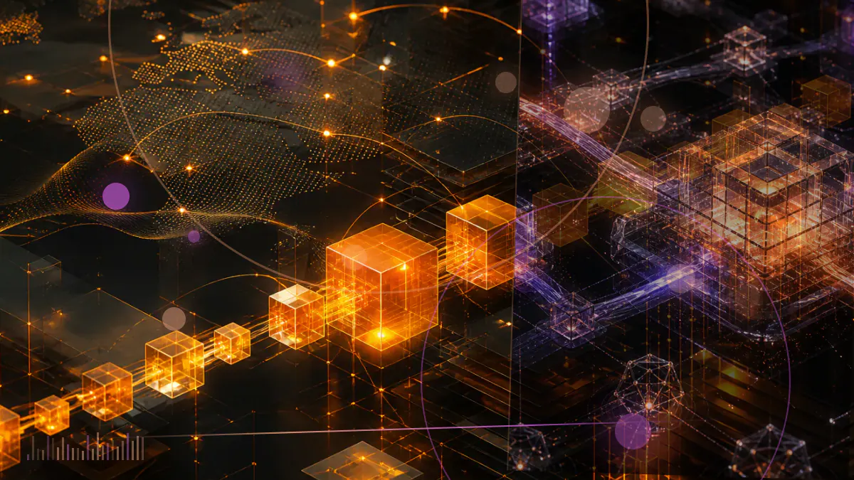 Conceptual illustration of five digital-asset symbols arranged inside an exchange-traded fund basket beneath a regulatory filing grid
