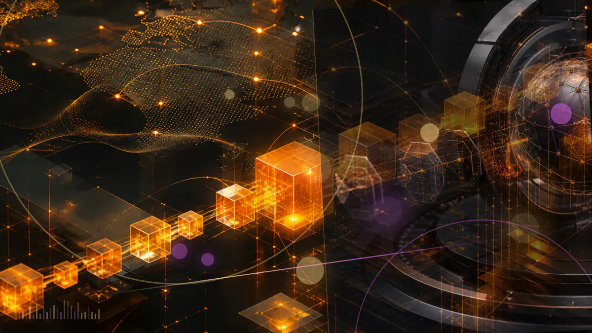 Conceptual illustration of UAE and Saudi central-bank ledgers connected by a fiat-backed digital settlement unit