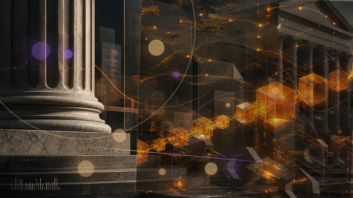 Conceptual illustration of cryptocurrency advertisements passing through a British financial-regulation checkpoint