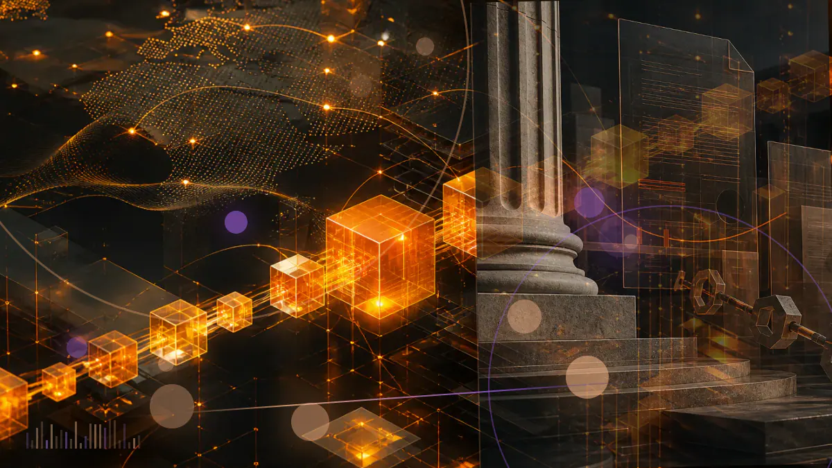 Conceptual illustration of a digital-asset donation ledger connecting global wallets with emergency supply boxes and protective equipment in Ukraine
