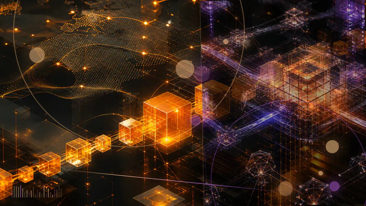 Conceptual illustration of UNI governance tokens connecting a decentralized exchange fee stream to delegated voting nodes