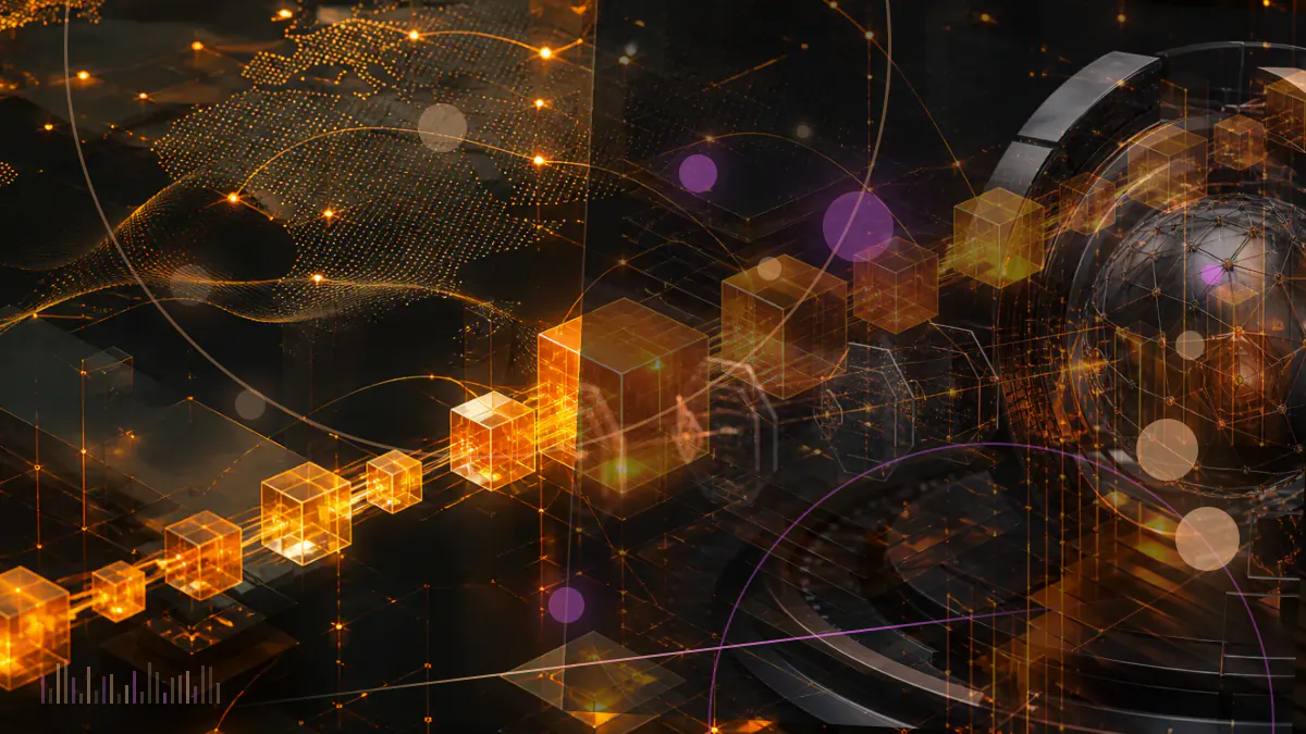 Conceptual illustration of a cryptocurrency exchange network under a state-linked cyber threat, with digital transaction paths crossing a sanctions-monitoring grid