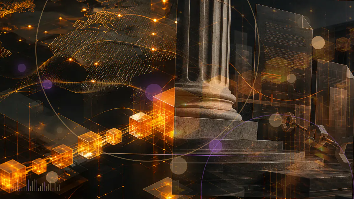 Conceptual illustration of federal legal filings surrounding a manipulated cryptocurrency trading ledger