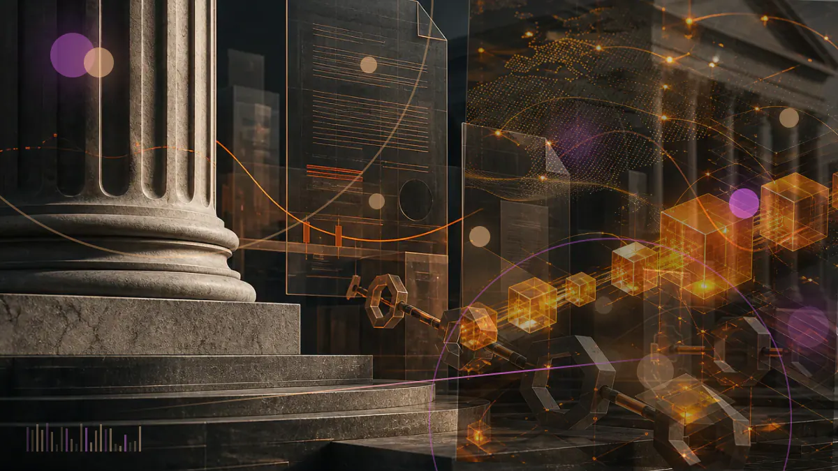 Conceptual illustration of SEC and CFTC regulatory files restarting beside a bitcoin symbol after a federal shutdown
