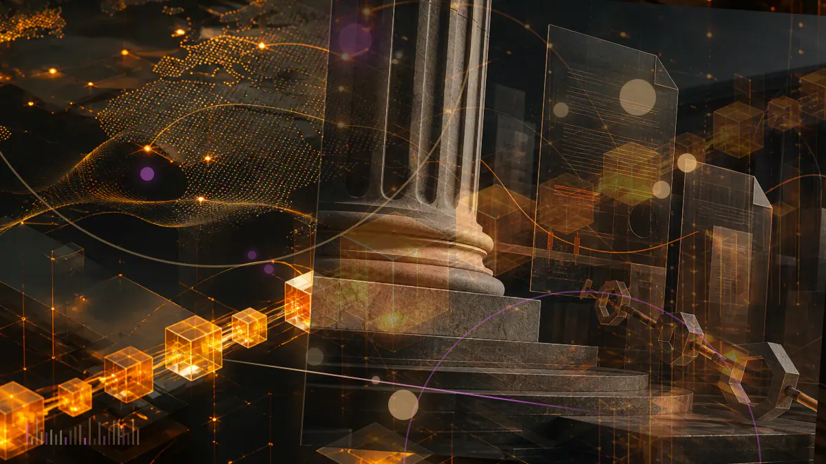 Conceptual illustration of secured Bitcoin keys, a federal evidence ledger and transaction paths associated with the Bitfinex recovery