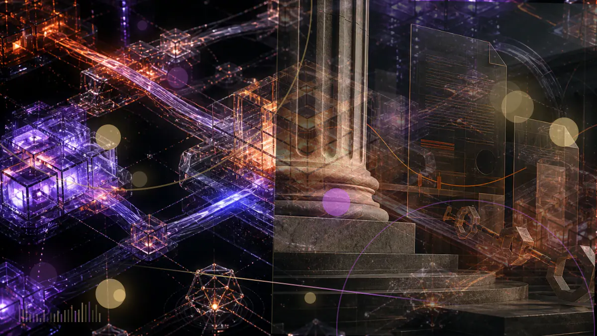 Conceptual illustration of an unfinished U.S. stablecoin rulebook beside a digital dollar token and regulatory clock