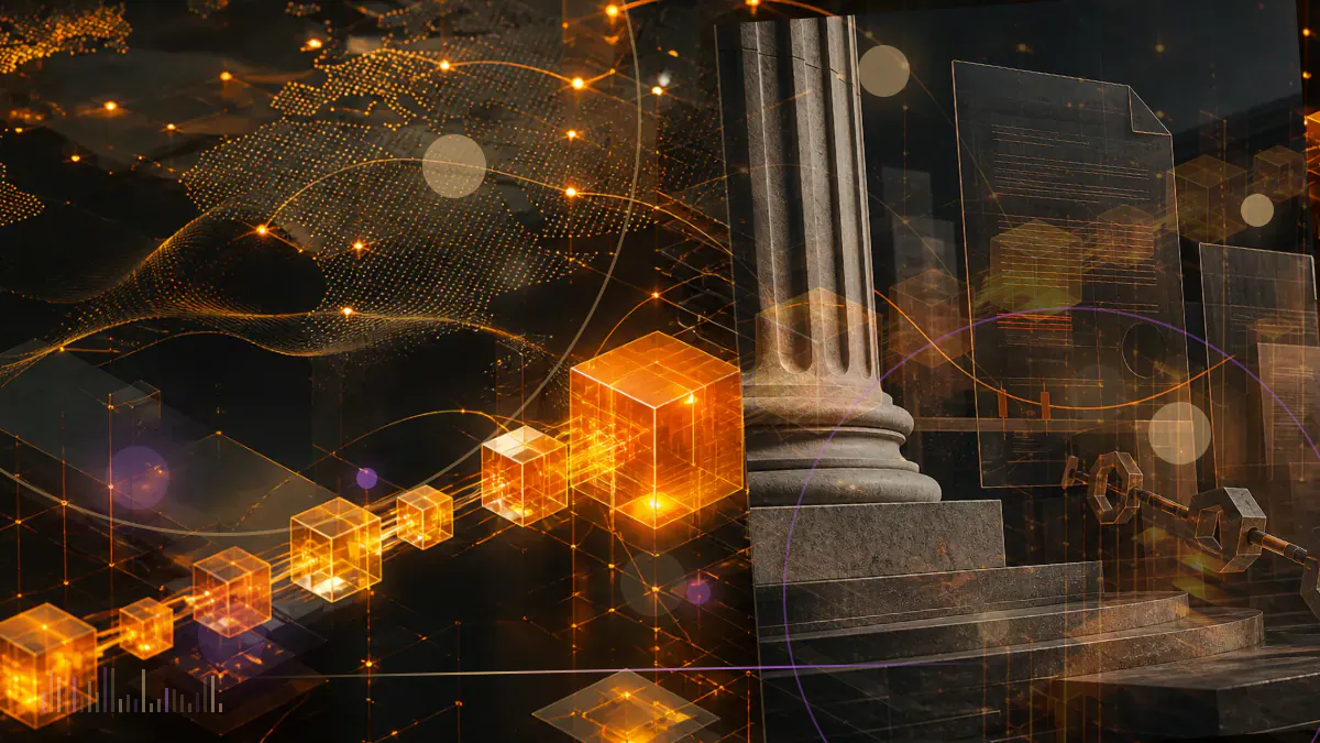 Conceptual illustration of Venezuelan banknotes connected to a digital Petro token and an oil-price reference ledger