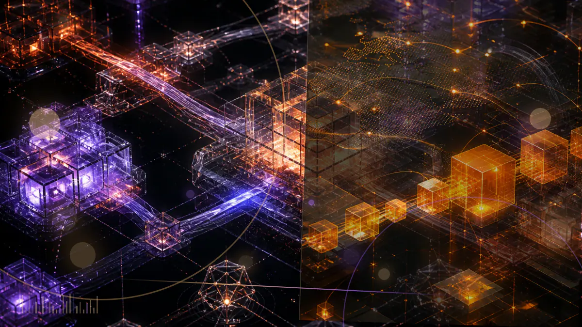 Conceptual illustration of a cryptocurrency blockchain clock being manipulated as rapidly repeated Verge blocks split across competing ledger paths