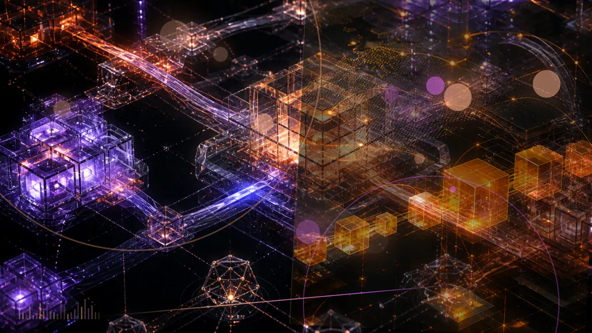 Conceptual illustration of a Vertcoin blockchain splitting as a longer proof-of-work chain replaces hundreds of confirmed blocks