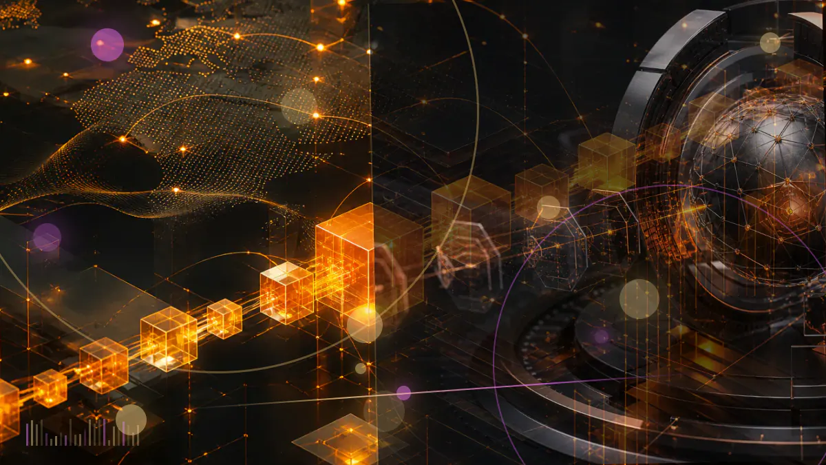 Conceptual illustration of physical banknotes converting into centrally administered digital tokens on a permissioned blockchain beside a payment network